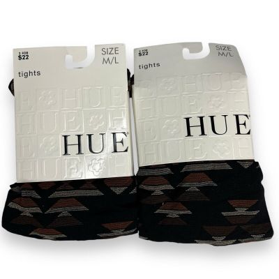 HUE Womens Tribal Pattern Tights With Control Top Black Size M/L 2 Pairs